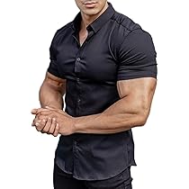 【韓国 HDEX】INTENSE AIR MUSCLE FIT SHORT SLEEVE Amazon.com: Casual Men's Muscle Fit Dress Shirts Short